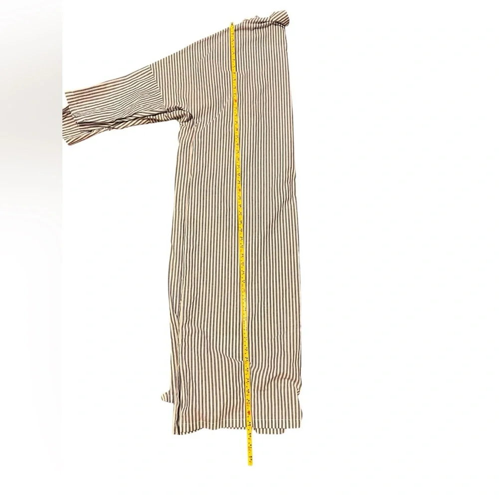 Chouytou button down shirt dress blue & white stripes, side pockets, split hem - Picture 7 of 16